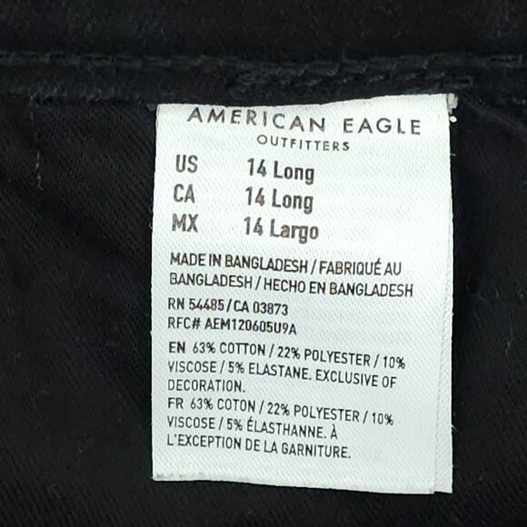 American Eagle Jeans The Dream Jean Size 14 Black Distressed Skinny Frayed Hem - Picture 4 of 13
